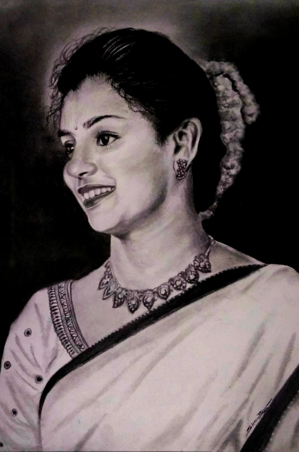HAPPY GIRL USING PENCIL SKETCH
