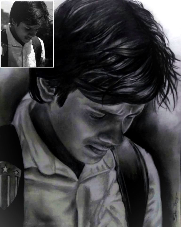 HANDMADE PENCIL SKETCH DRAWING OF A KID