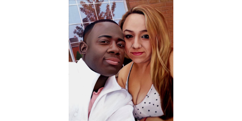 black and white couple handpainted portrait