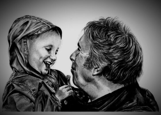 family CHARCOAL SKETCH OF FATHER AND SON painting