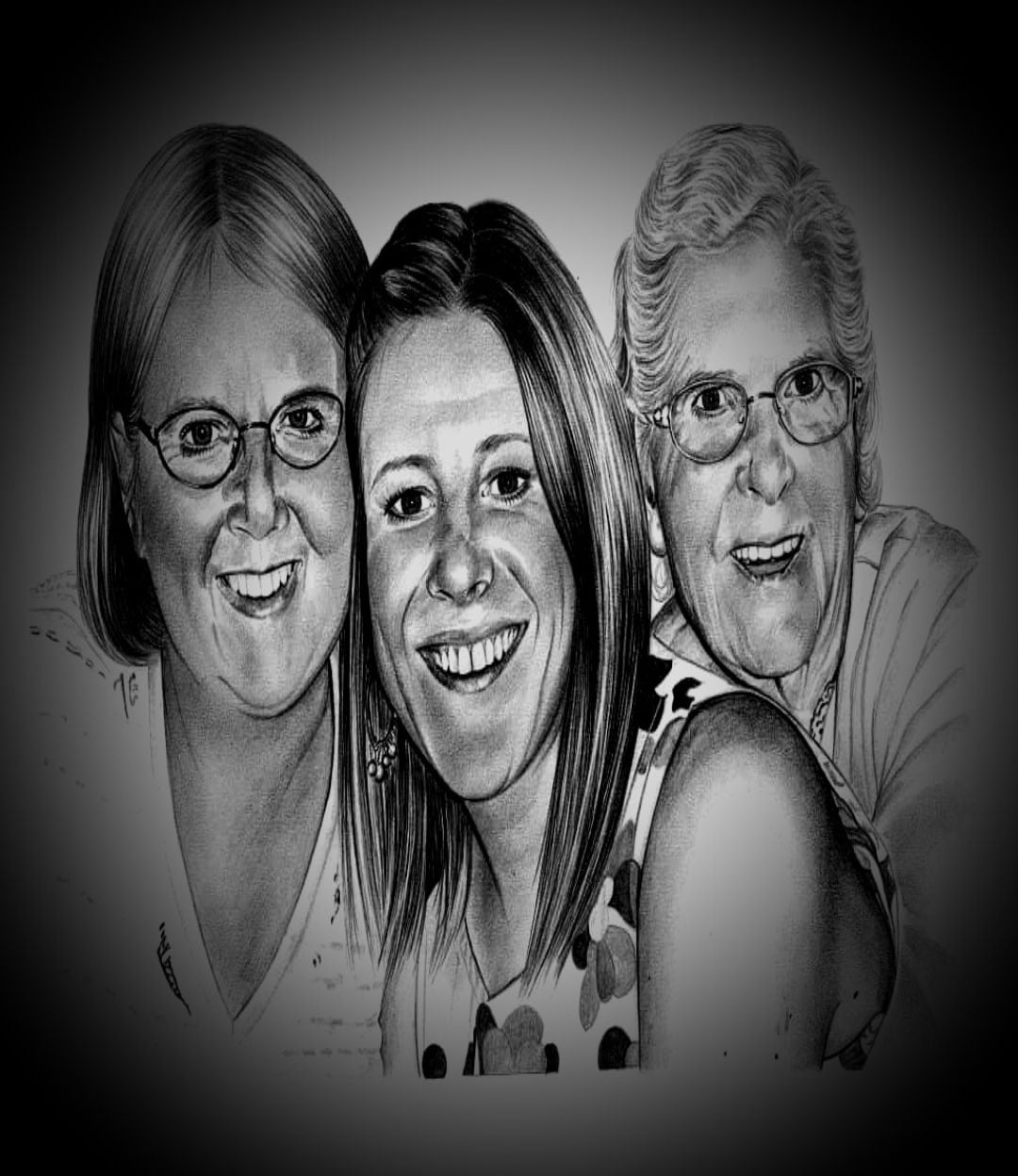 pencil sketch painting-family portrait from multiple photos