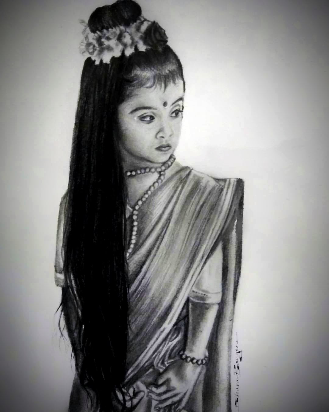 CUTE GIRL HANDMADE PENCIL SKETCH