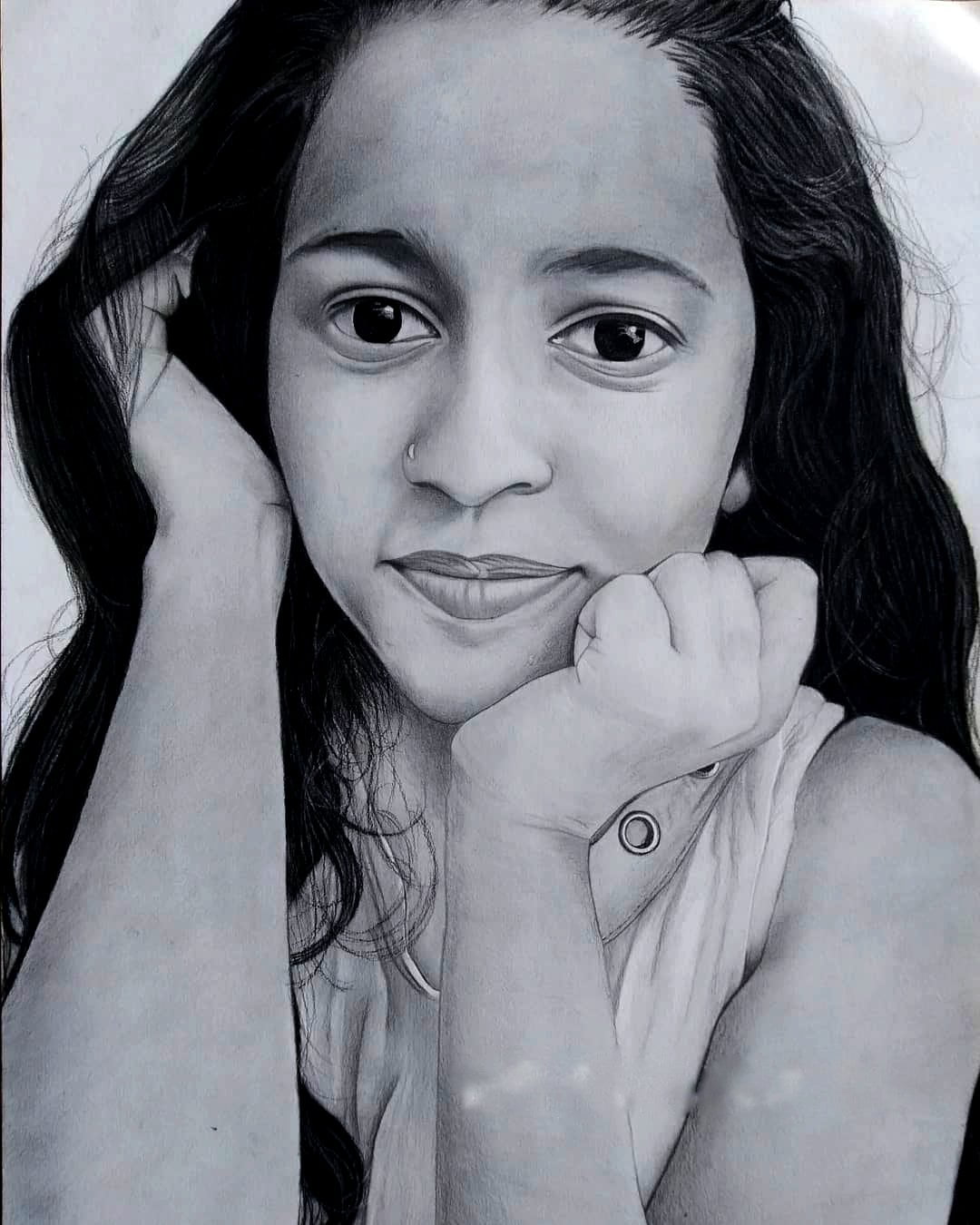 CUTE GIRL IN PENCIL SKETCH