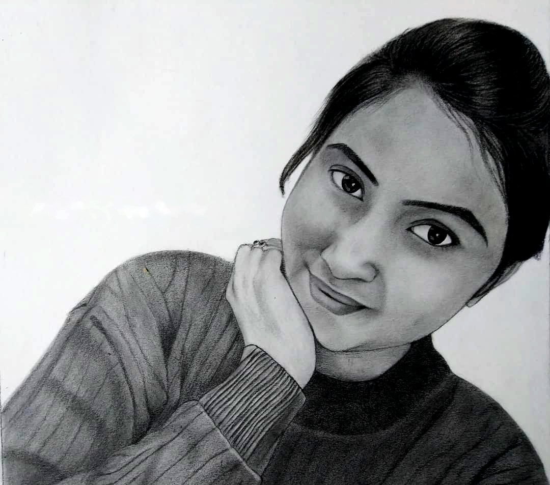 CUSTOM PENCIL SKETCH DRAWING OF LADY