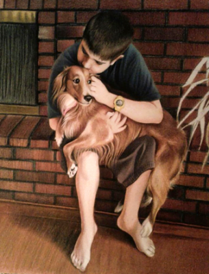 kid with pet dog oil portraits