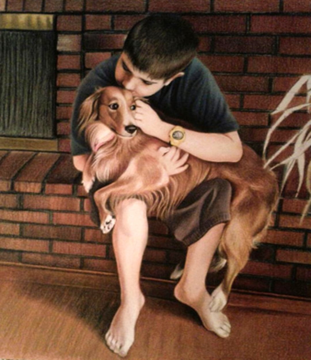 Kid with Pet Dog-colored-pencil-portrait from photos