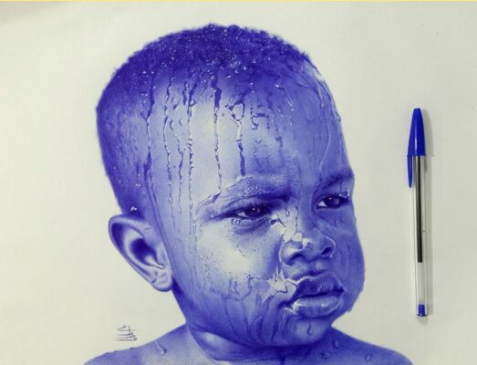 ball pen baby portrait painting