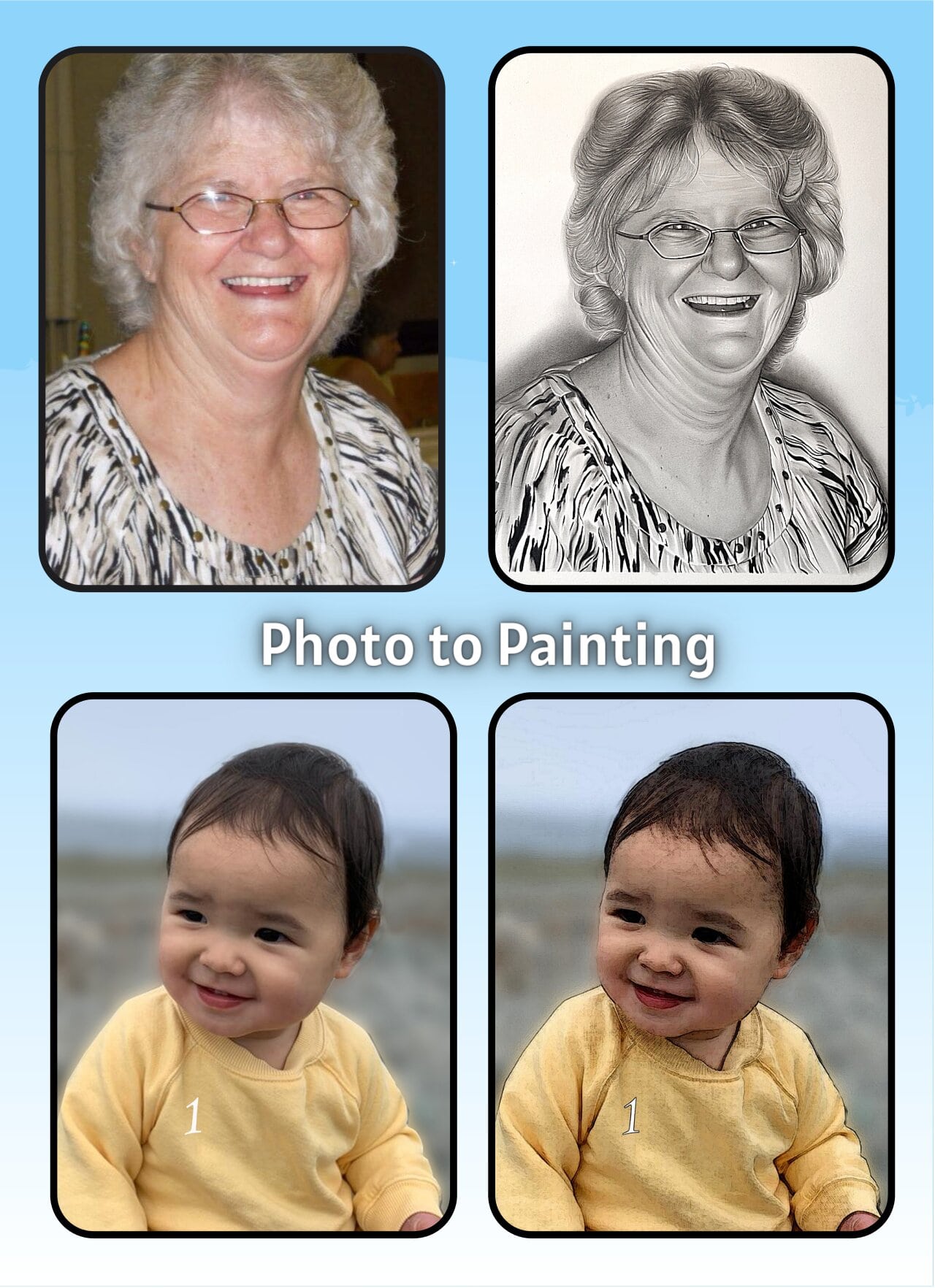 Photo to painting of sweet baby and old lady1