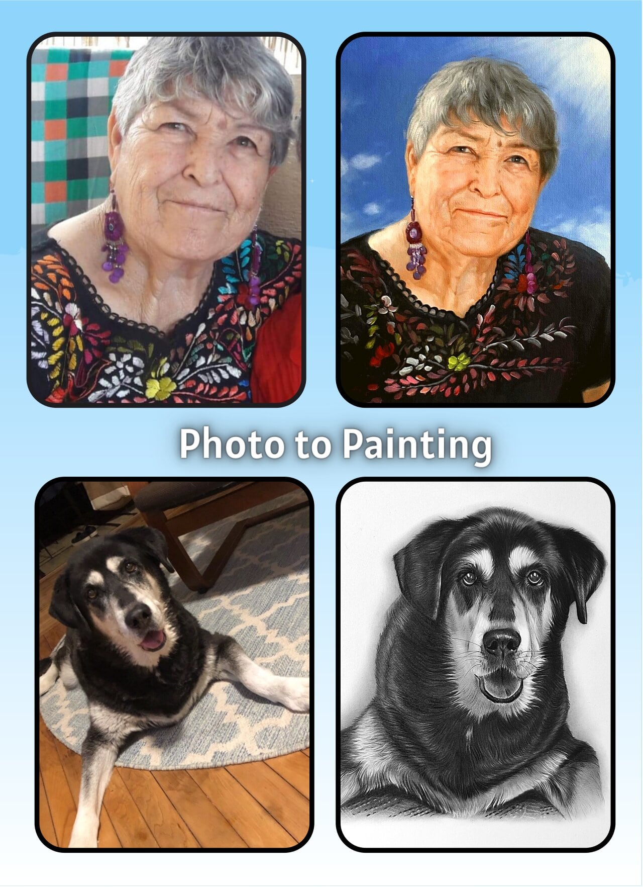 Photo to painting of old lady and pet dog1