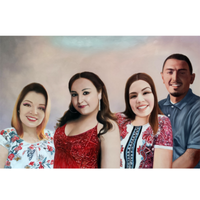 three lady and a men painting