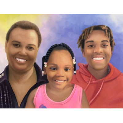 three people smiling custom painting