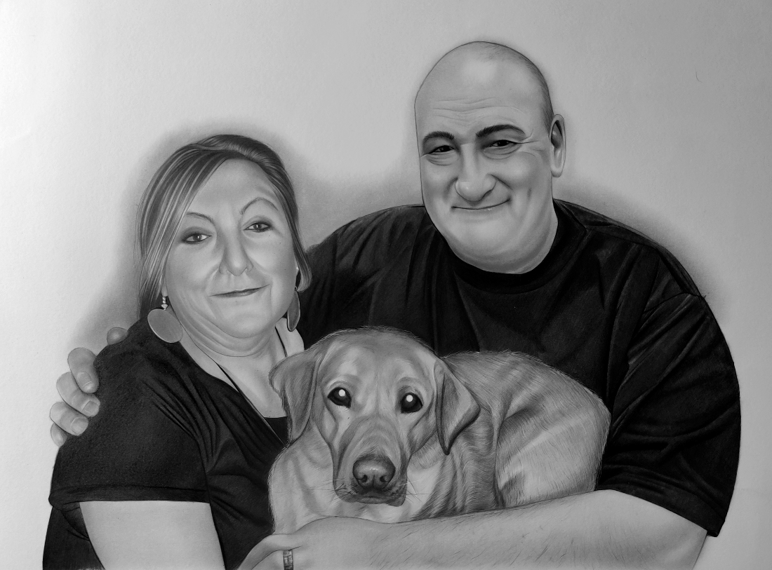 Couple with dog pencil sketch