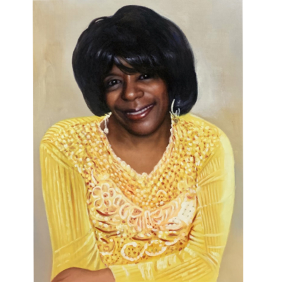 black lady in yellow dress oil painting